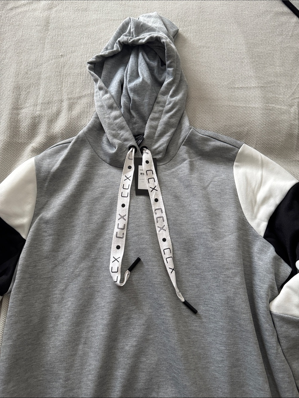 C.C Grey Hoodie Dress with White & Black Sleeve Panels